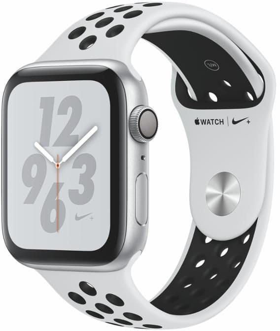 Uhren Apple Watch + Series 4 GPS, 44mm Silver Aluminium Case with Pure Platinum/Black Sport Band